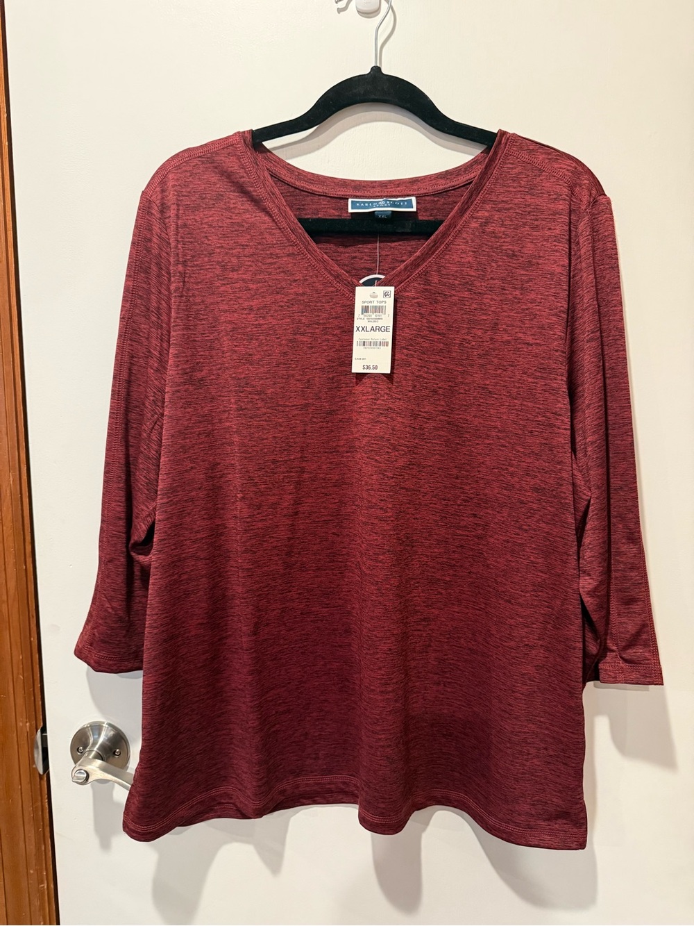 Karen Scott Burgundy Heather V-Neck Long Sleeve Top